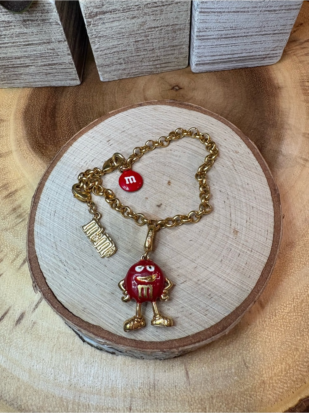 Monet Gold-Tone Bracelet with Red M&M Charms❤️